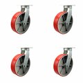Service Caster 10'' Heavy Duty Red Poly on Cast Iron Caster Set with Swivel Locks , 4PK CRAN-SCC-KP92S1030-PUR-RS-BSL-4